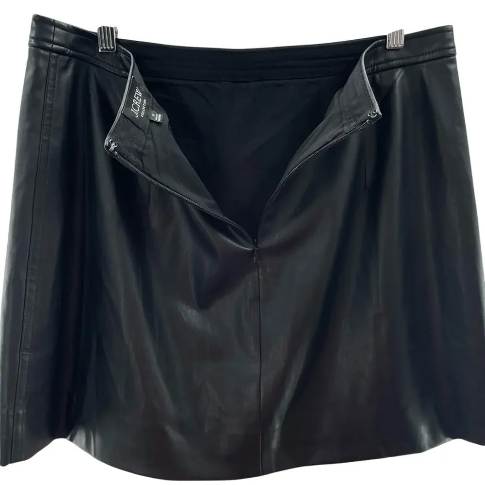 J. Crew Collection Black Vegan Faux Leather Classic Timeless Mini Skirt Size 10